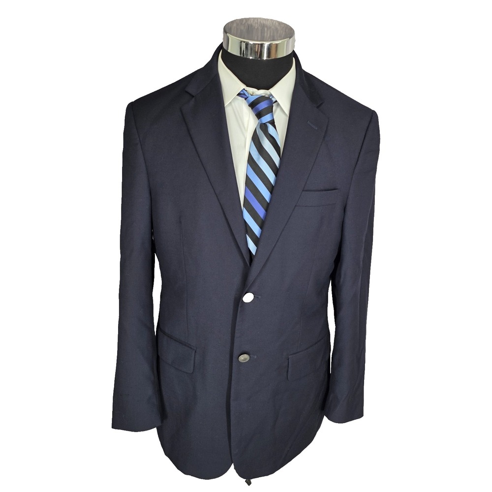 Jos A‎ Bank Travelers Blazer Mens 38R Blue Tailored Sports Coat Metallic Buttons